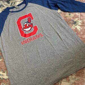 Unisex Gray and Blue Indians Raglan Tee